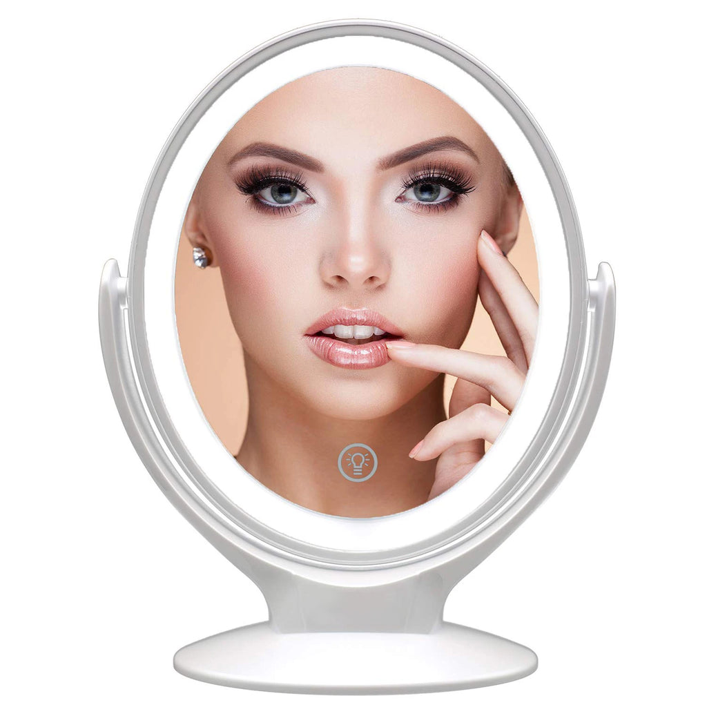 LED  Cosmetic Mirror With Lights Double-Sided Makeup Mirror 7X Magnifying Rechargeable 360° Rotating Freestanding Portable