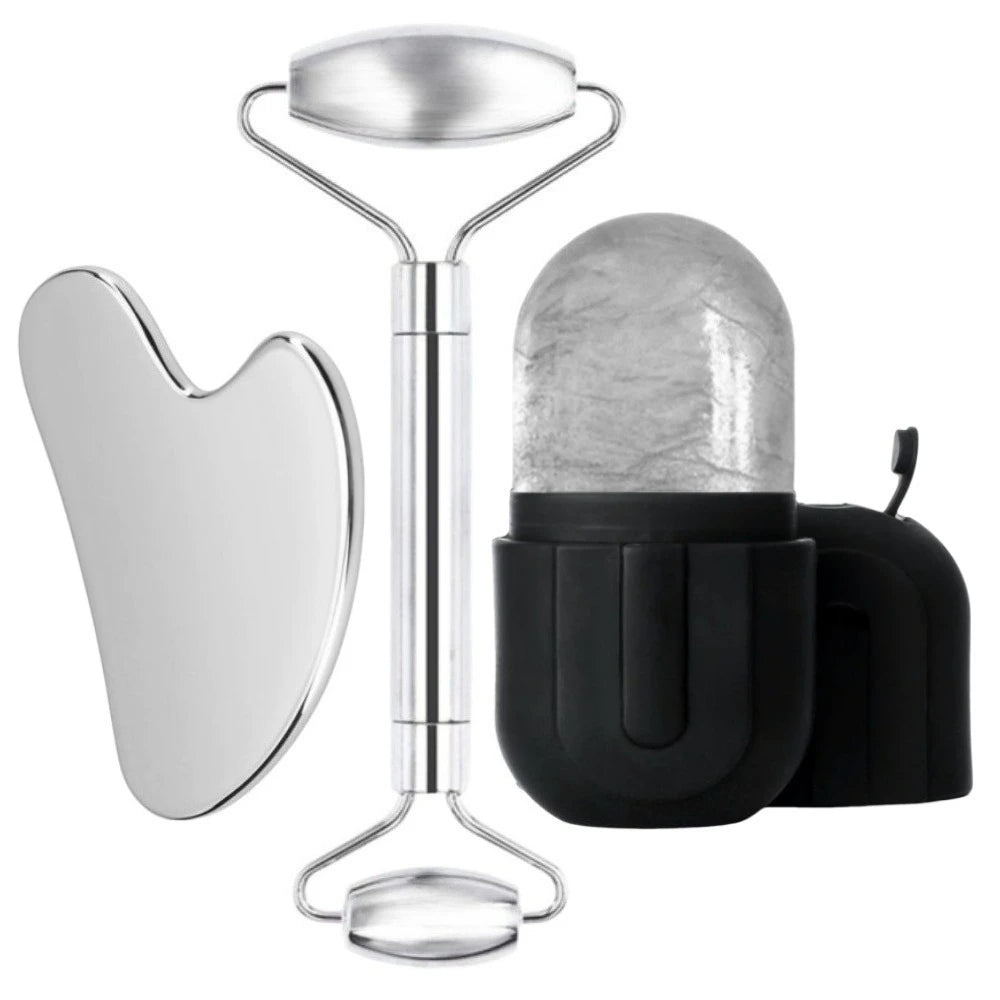 1/3PCS Face Ice Roller Stainless Steel Gua Sha Board Face Massage Roller Facial Massager Face Lifting Beauty Skin Care Tools
