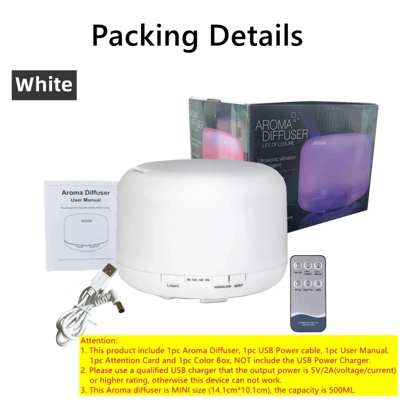 500ML USB Wood Grain Aroma Diffuser, Essential Oil Diffuser, Air Humidifier with Remote Control, Colorful Night Lights For Home