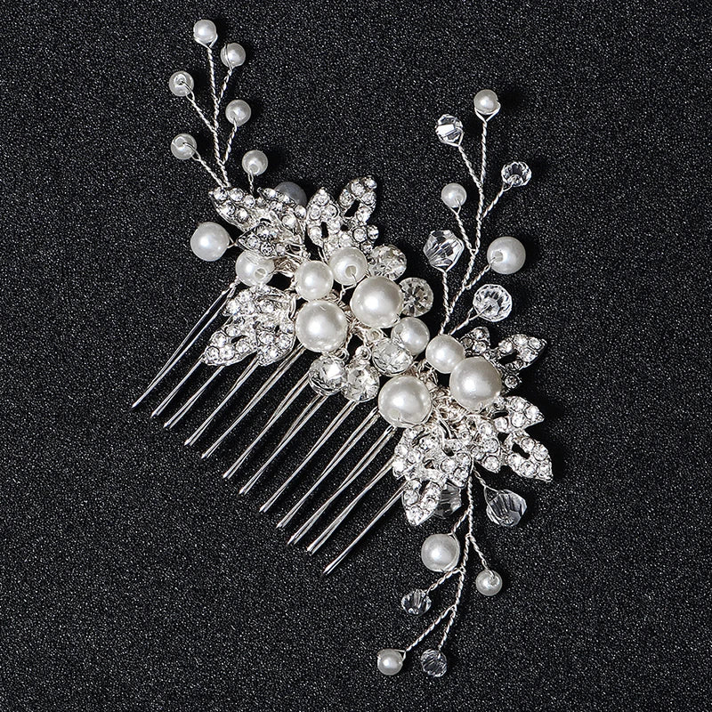 New Silver Alloy Hair Comb Handmade Pearls Rhinestones Fashion Metal Headpiece Elegant Hair Jewellery Accessory For Women