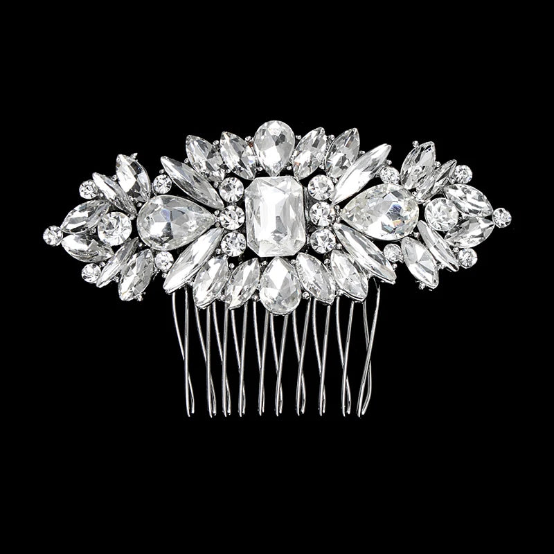 New Silver Alloy Hair Comb Handmade Pearls Rhinestones Fashion Metal Headpiece Elegant Hair Jewellery Accessory For Women