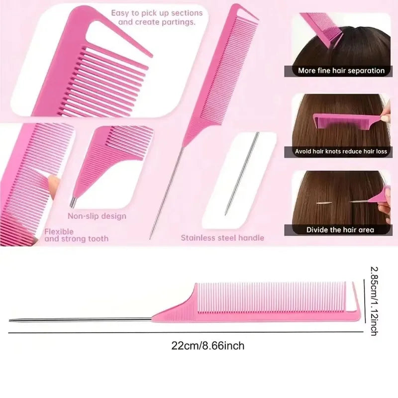 Ensemble de 5 brosses à cheveux Brosse à bonbons de massage doux avec peigne de contrôle de bord de bouteille de pulvérisation Brosse à queue de rat Kit d’outils de coiffure Salon