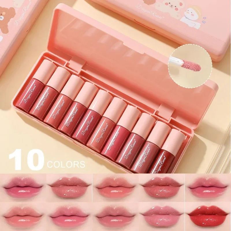 Ensemble de brillant à lèvres liquide de 10 couleurs Ensemble de rouge à lèvres imperméable antiadhésif de 24 heures Ensemble de rouges à lèvres de miroir de longue durée Gloss à lèvres Soins de maquillage cosmétique