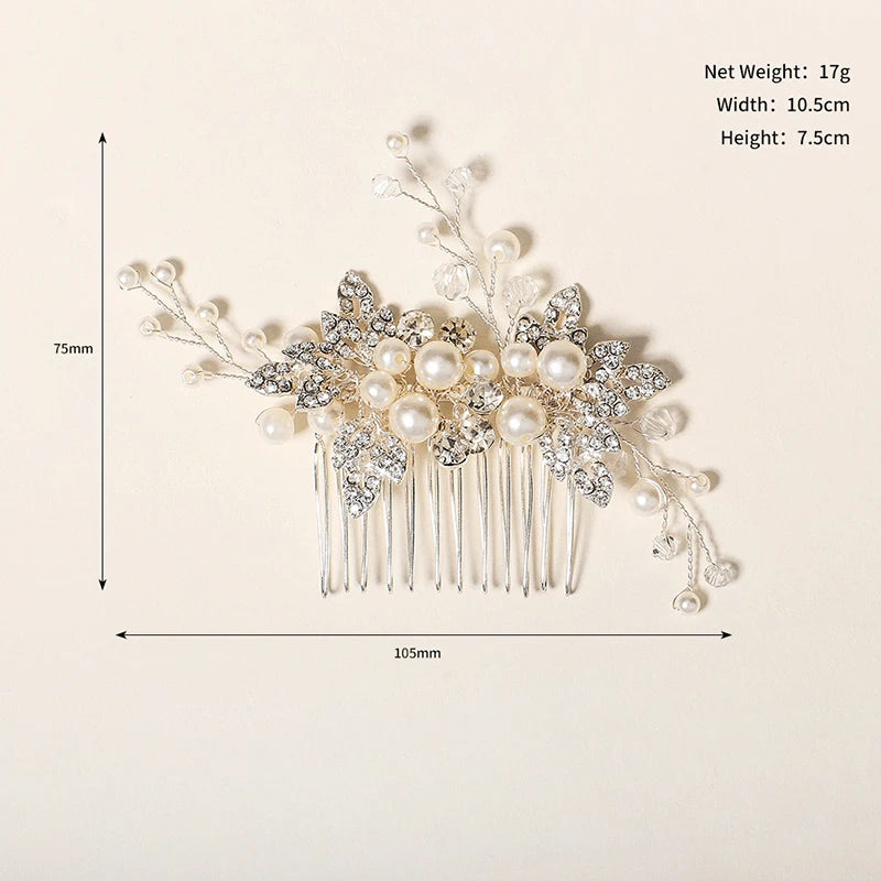 New Silver Alloy Hair Comb Handmade Pearls Rhinestones Fashion Metal Headpiece Elegant Hair Jewellery Accessory For Women