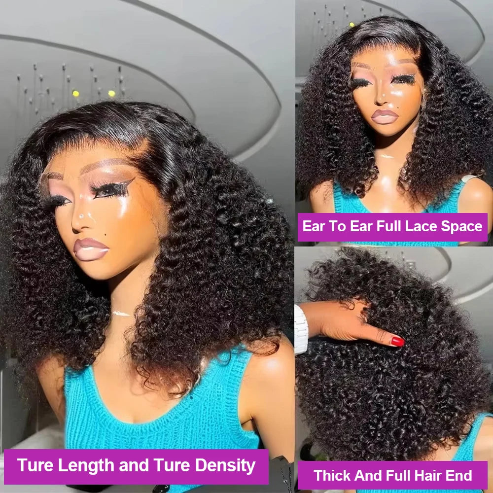 Brazilian Deep Water Wave Curly Bob 100% Human Hair Wigs Natural Black Deep Wave HD Lace Front 13x4 13x6 Transparent Lace Wigs