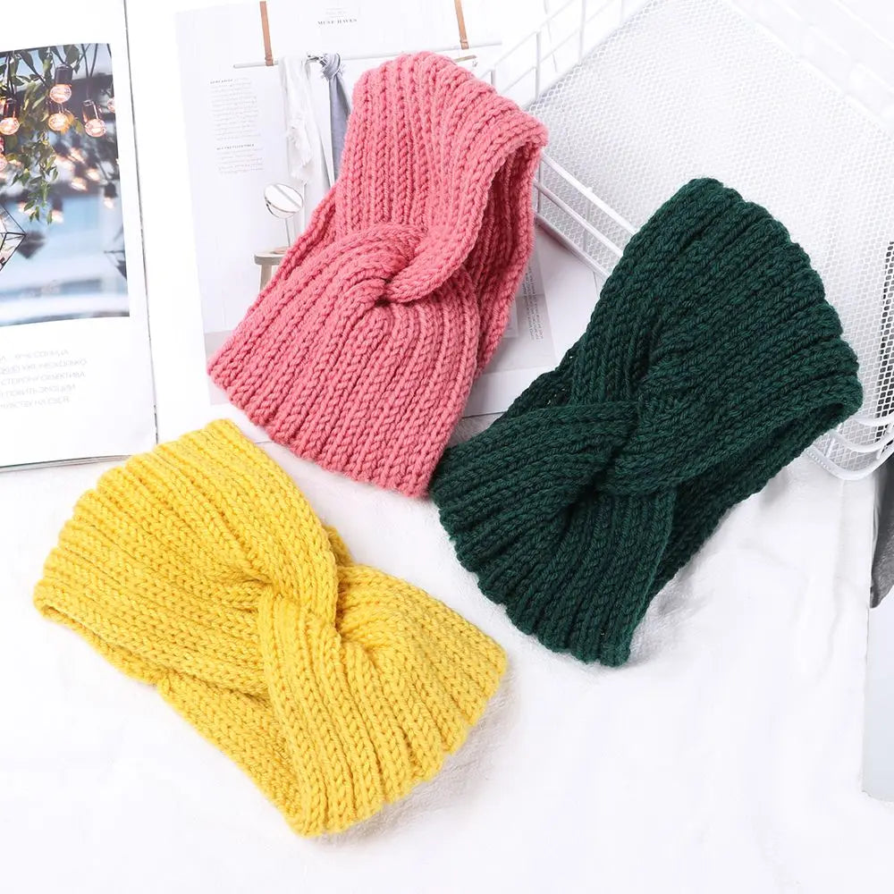Women Weaving Cross Headband Knitting Warm Headwear Leopard Bowknot Turban Wide Fashion Winter Cycling Crochet Turban Colorful