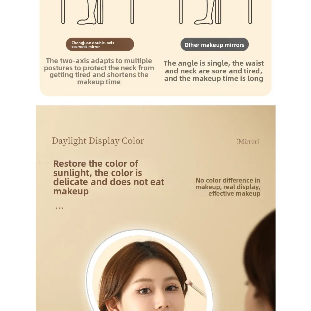 Makeup LED Touch Screen Makeup Mirror Foldable Illuminated 3 Colors Lighting Modes USB Rechargeable Cosmetic Mirror Tools Mirror
