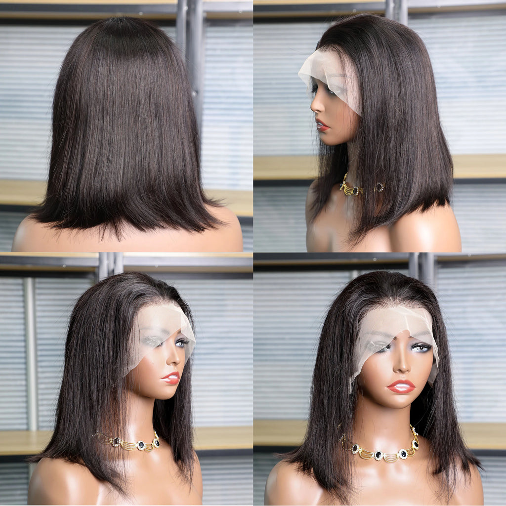 BOB Lace Front Wig Cheveux Humains Straight 180% Full Density 13x4 HD Transparent Lace Frontal Wigs bob hair lace front wig For Women
