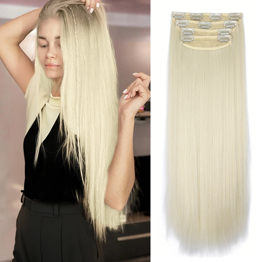 4Pcs/Set 20 Pouces Pince À Cheveux Synthétique Dans De Longues Cheveux Épaisses Ondulées Pour Femmes Extensions De Cheveux