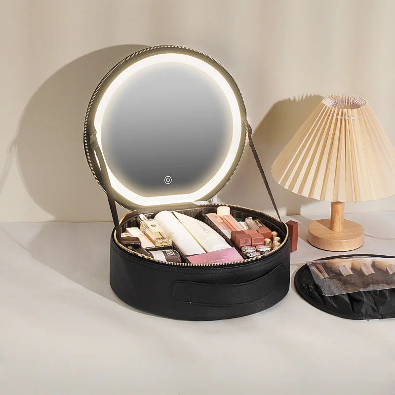Sac à cosmétiques de voyage avec miroir de maquillage LED réglable et séparateurs