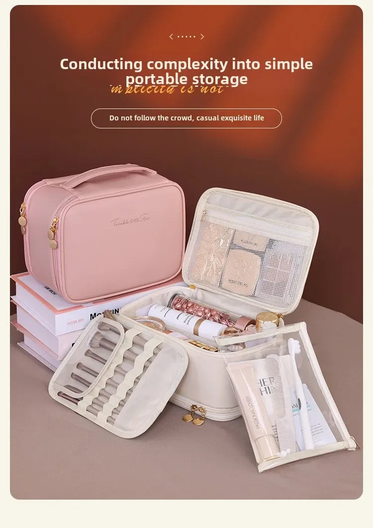 Sac cosmétique de luxe double couche sac de rangement de bijoux de cloison portable grande capacité organisateur de cosmétiques essentiels de voyage