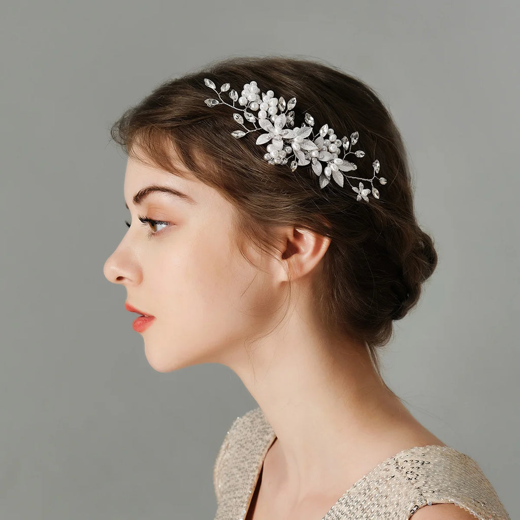 New Silver Alloy Hair Comb Handmade Pearls Rhinestones Fashion Metal Headpiece Elegant Hair Jewellery Accessory For Women