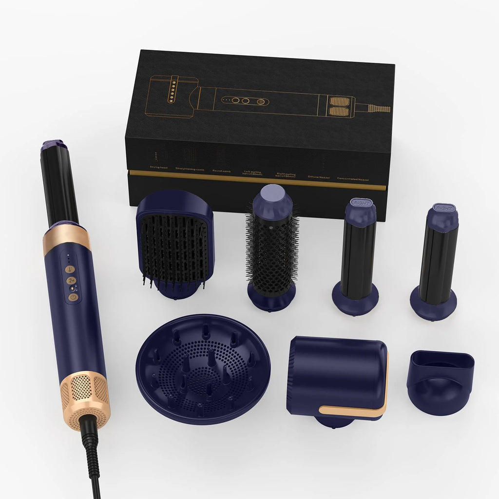 Brosse de sèche-cheveux 7 en 1 sans brosse Sèche-cheveux à grande vitesse avec diffuseur Sèche-cheveux ionique Peigne de coiffage à air chaud Bigoudis automatique