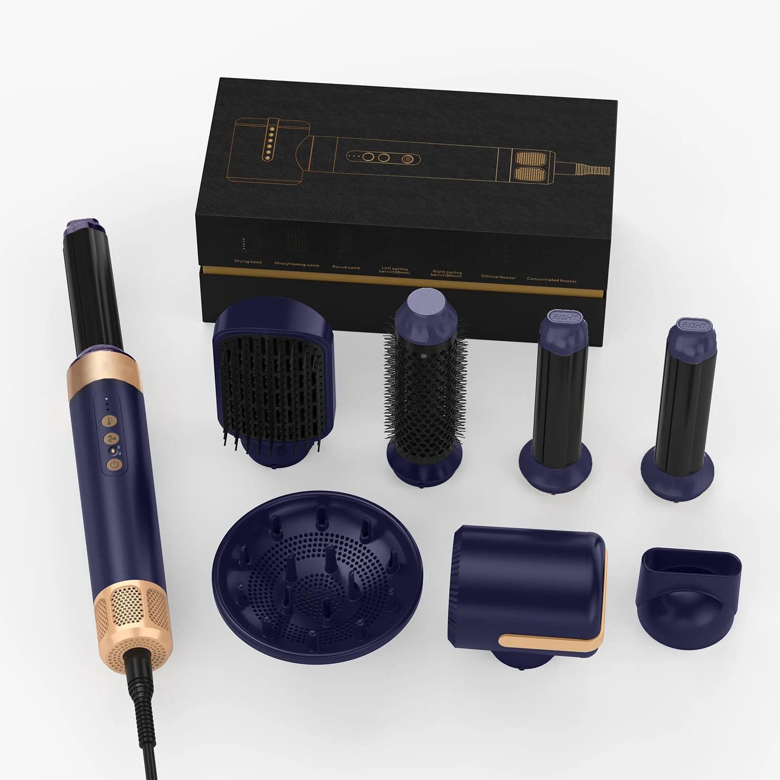 Brosse de sèche-cheveux 7 en 1 sans brosse Sèche-cheveux à grande vitesse avec diffuseur Sèche-cheveux ionique Peigne de coiffage à air chaud Bigoudis automatique