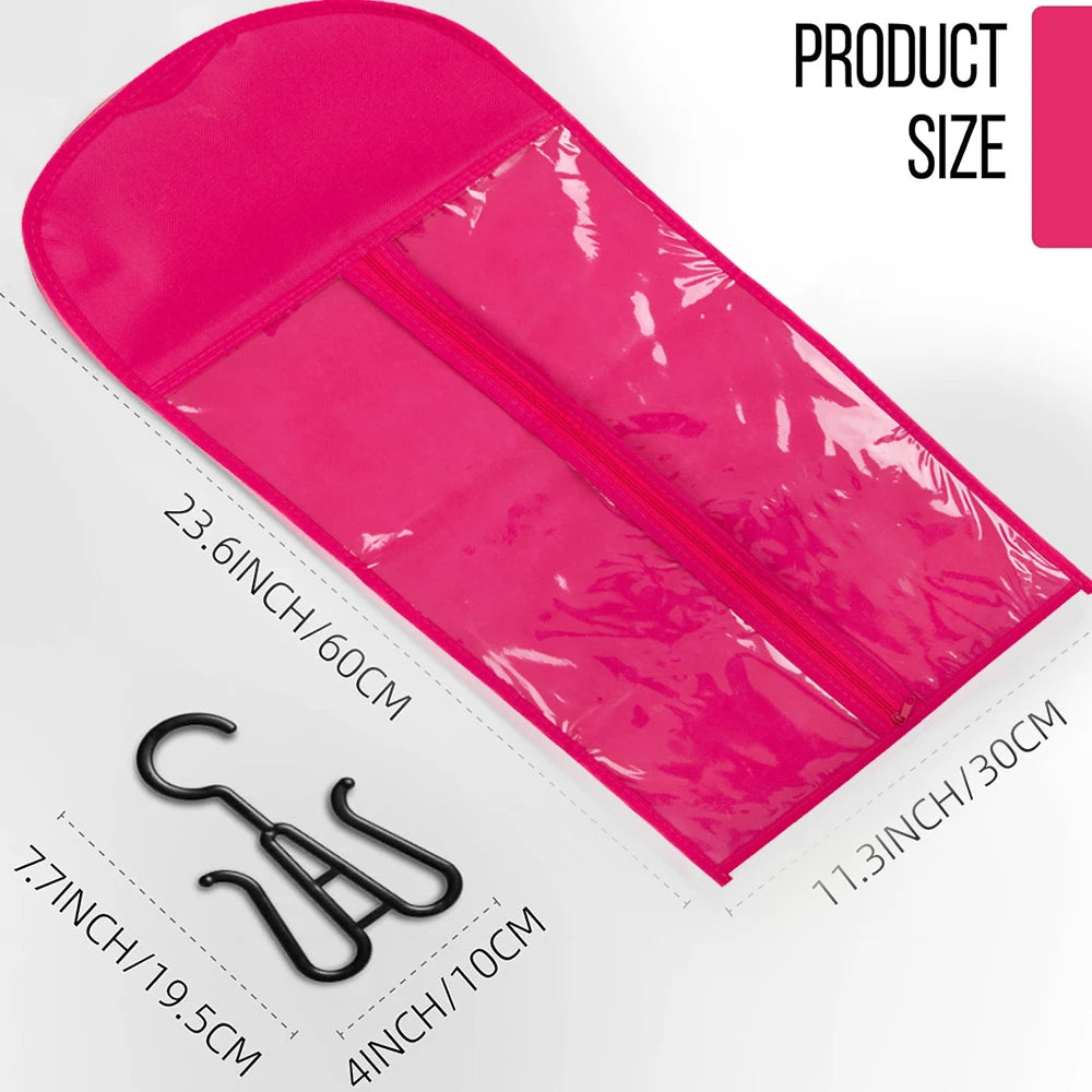 3pcs Premium Wig Storage Bags with Sturdy Metal Hangers - Black Transparent Design for Multiple Wigs & Hair Extensions