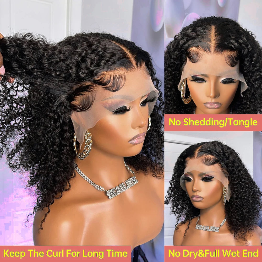 Brazilian Deep Water Wave Curly Bob 100% Human Hair Wigs Natural Black Deep Wave HD Lace Front 13x4 13x6 Transparent Lace Wigs