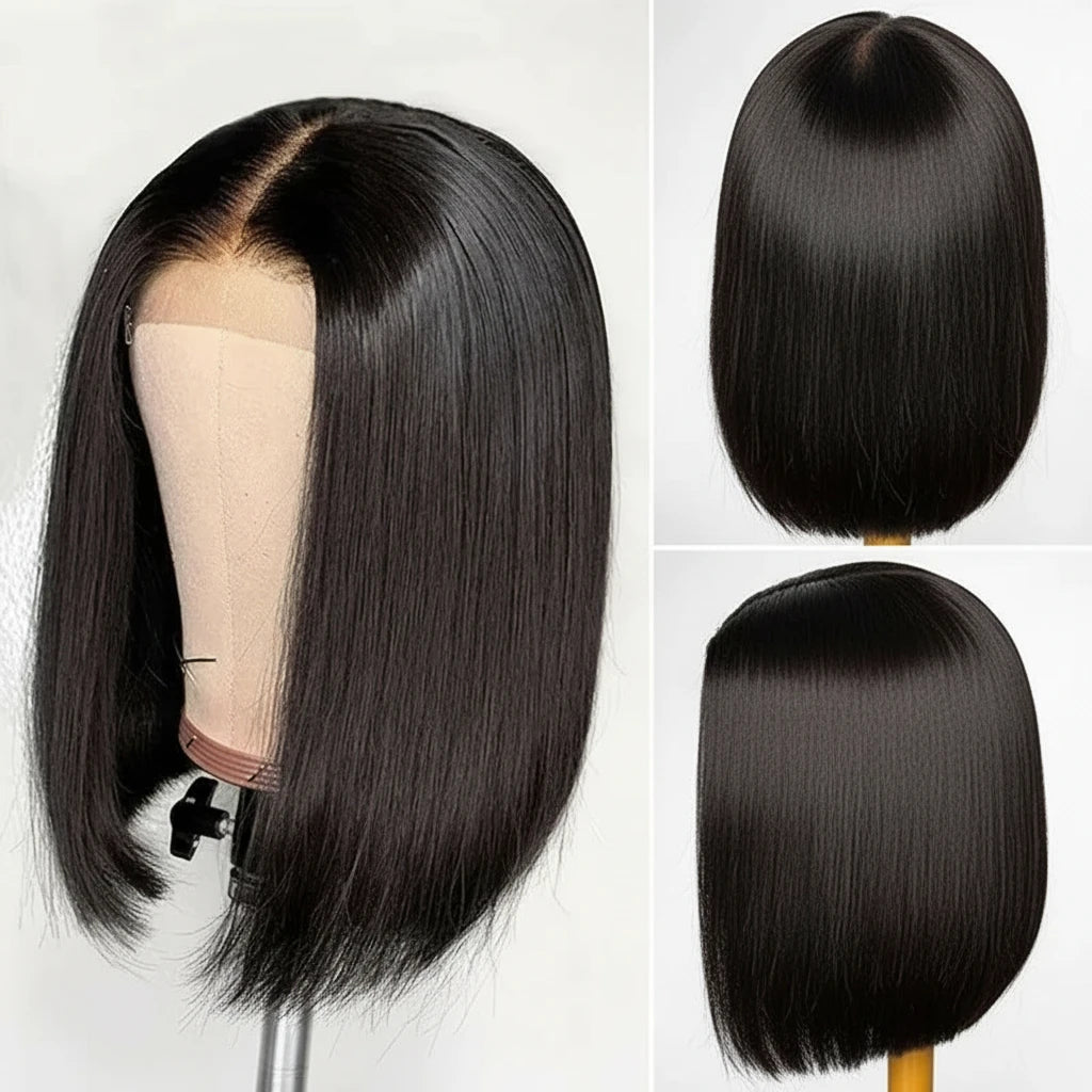 Perruques de cheveux humains droits brésiliens Perruque Bob courte Perruques de fermeture de dentelle transparente l