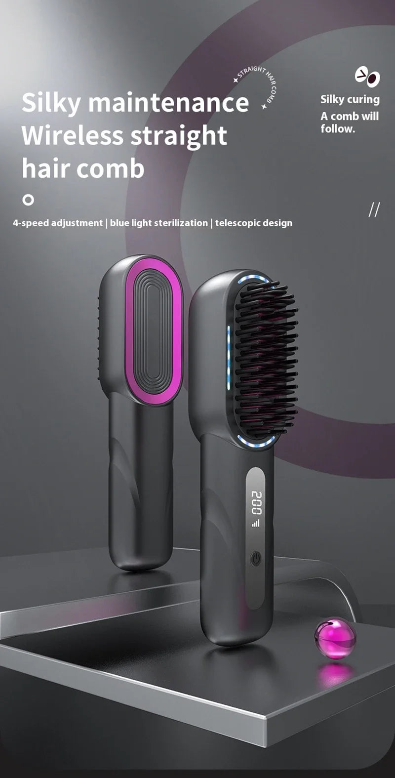 Peigne à cheveux à boucle droite sans fil chauffante Lisseur à cheveux à ions négatifs Brosses de soins capillaires électriques anti-échaudage rechargeables