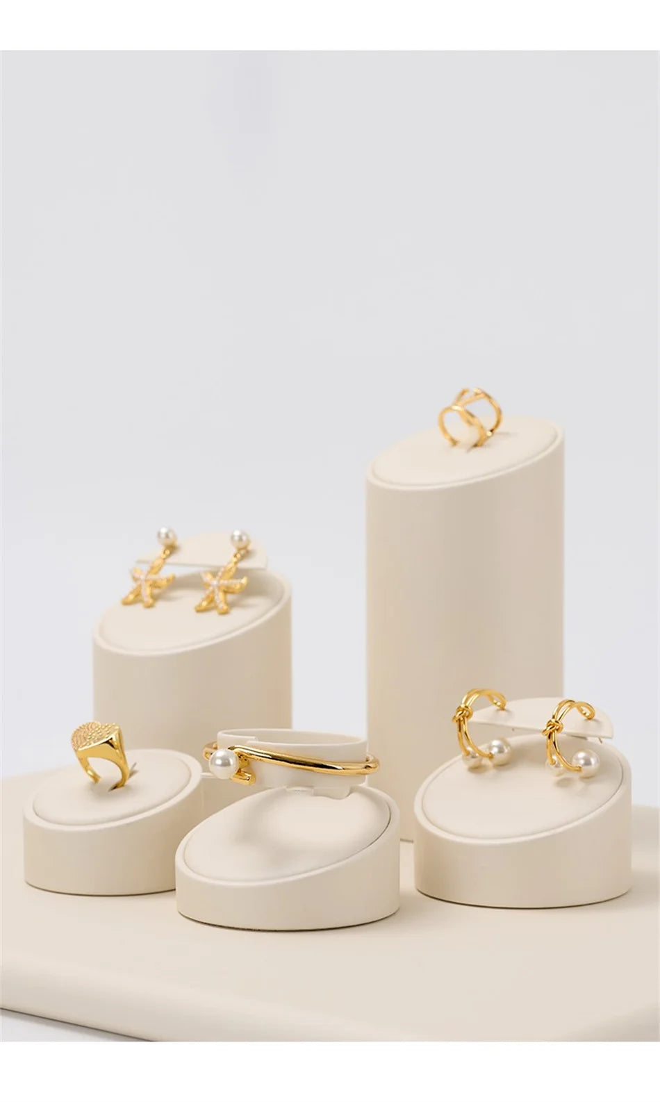 Ciyye Beige Jewelry Counter Display Set Props Shop Cabinet Display for Necklace Earring Ring Jewelry Stand Storage Organizer Set