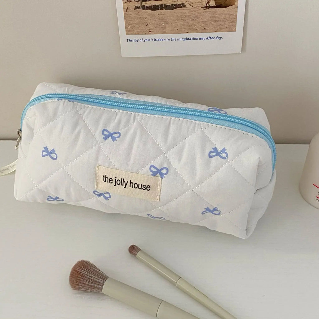 Fashion Cherry Tote Women Makeup Bag Portable Cute Ladies Cosmetic Toiletry Storage Pouch Handbag Cotton Quilted Zipper Bag