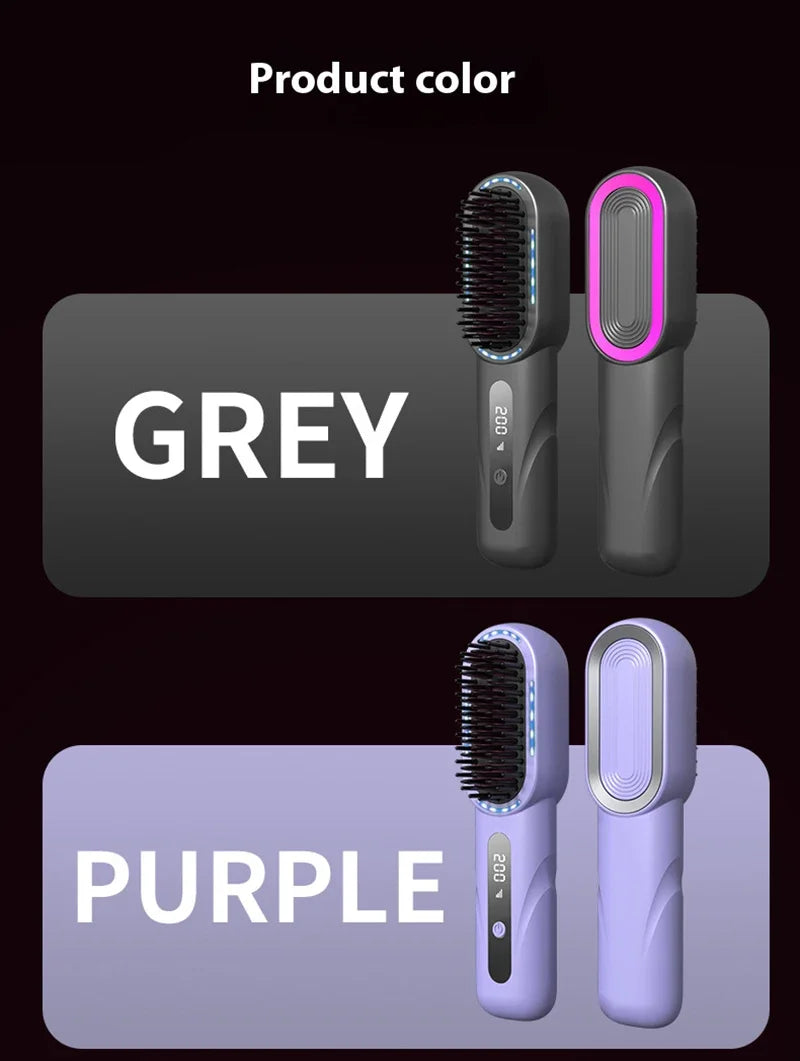 Peigne à cheveux à boucle droite sans fil chauffante Lisseur à cheveux à ions négatifs Brosses de soins capillaires électriques anti-échaudage rechargeables
