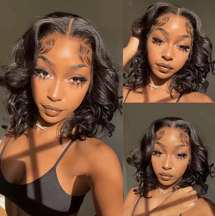 Perruque Bob frontale en dentelle ondulée pré-plumée13x4 Perruque avant en dentelle Short Bob Loose Wave 4x4 Lace Closure Wig 200%