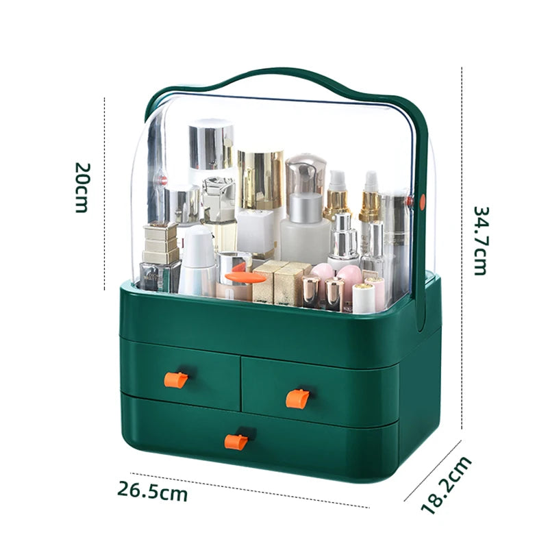 1pc Boîte de réception de cosmétiques Organisateur de maquillage de bureau anti-poussière avec tiroir pour produits de soins de la peau Étagère de boîte de rangement pour le ménage