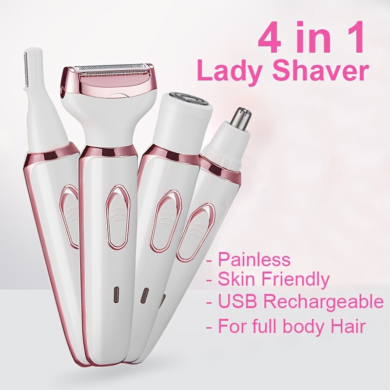 Rasoir électrique pour femmes, rasoirs pour rasage Rasoir sans fil 4 en 1 pour femmes visage, jambes et aisselles, tondeuse de bikini portable épilation humide et sèche, sans fil - Micro USB rechargeable