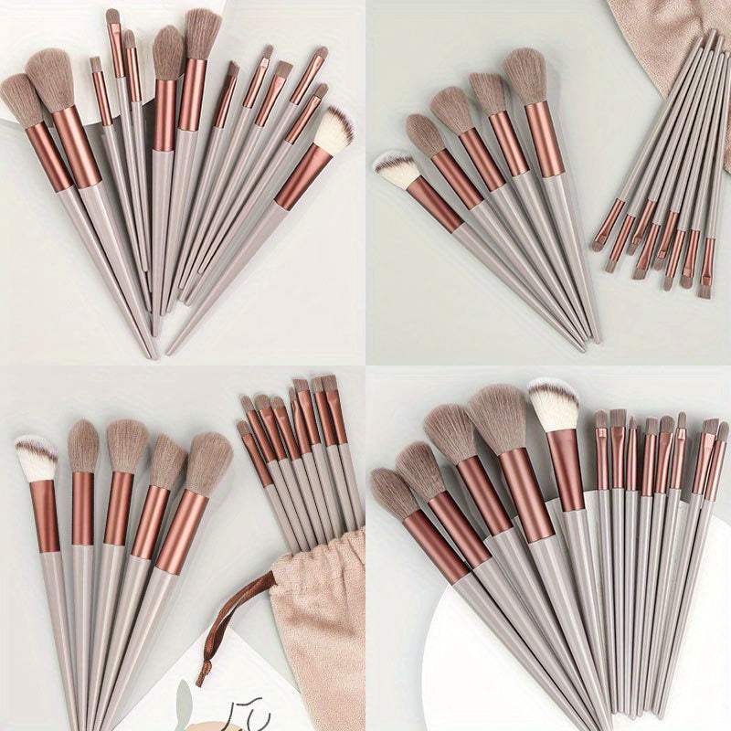 13PCS Ensemble de pinceaux de maquillage doux et moelleux avec éponge de maquillage