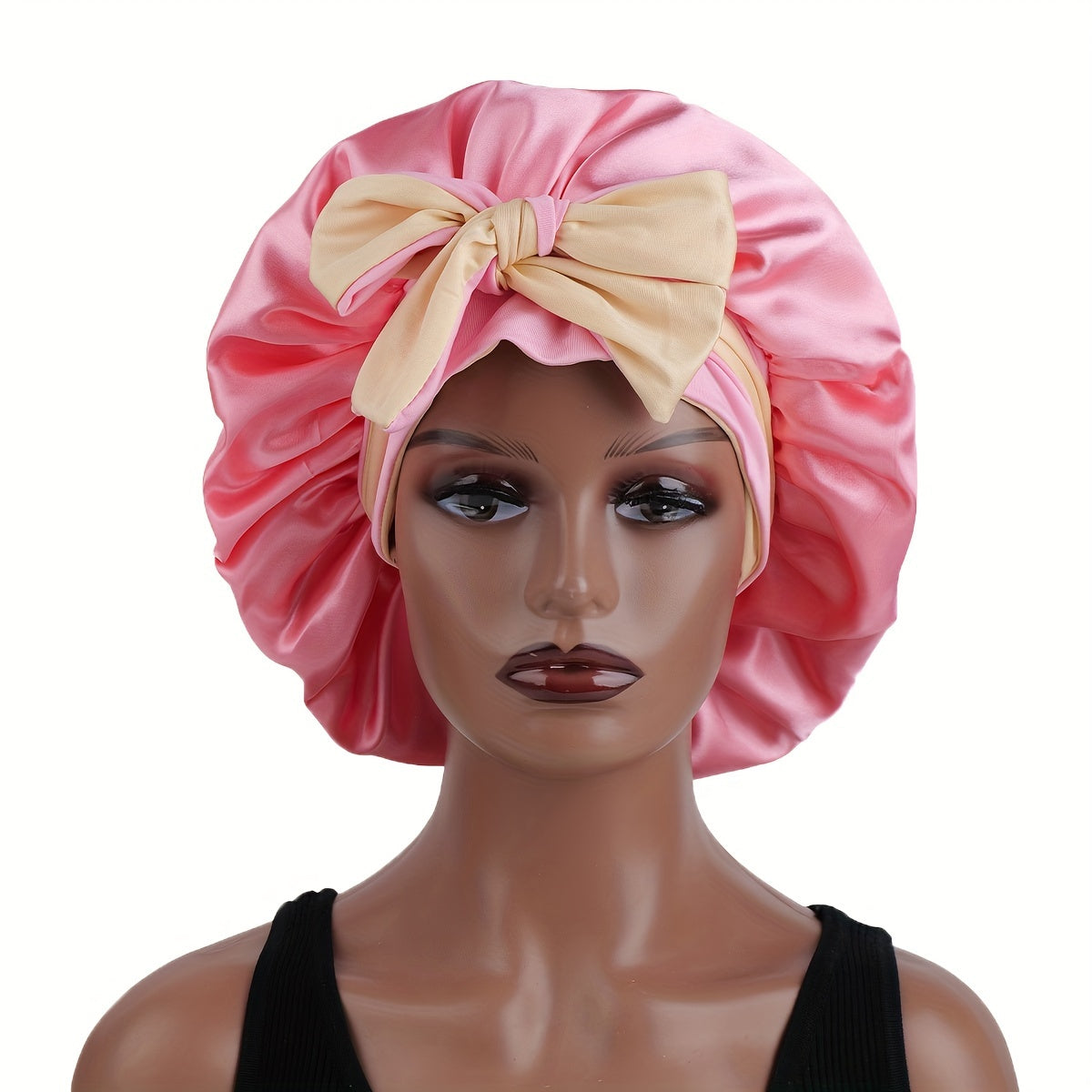 1pc Bonnet en satin de sommeil réversible à double couche avec longues bretelles, accessoire de soins capillaires pour femmes, outils capillaires de salon de beauté