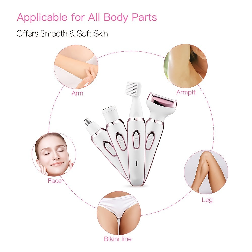 Rasoir électrique pour femmes, rasoirs pour rasage Rasoir sans fil 4 en 1 pour femmes visage, jambes et aisselles, tondeuse de bikini portable épilation humide et sèche, sans fil - Micro USB rechargeable